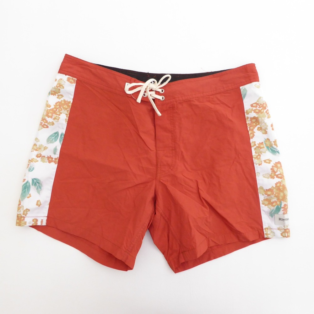 Rhythm Heritage Mens Board Swim Shorts Red Floral Side Stripe Swim 36